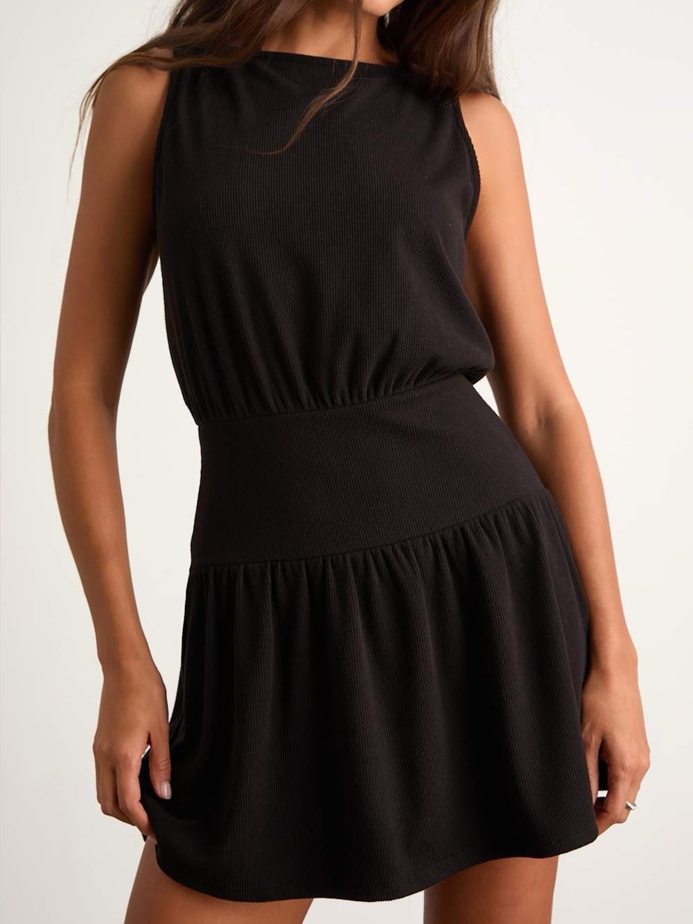 LULU'S Junie Black Ribbed Knit
Boat Neck Mini Dress